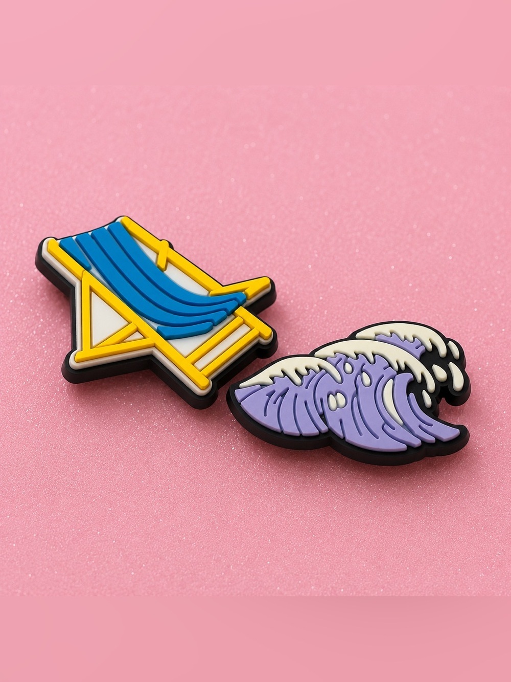 CROCS Blue & Yellow Beach Chair and Purple Wave Jibbitz Charms